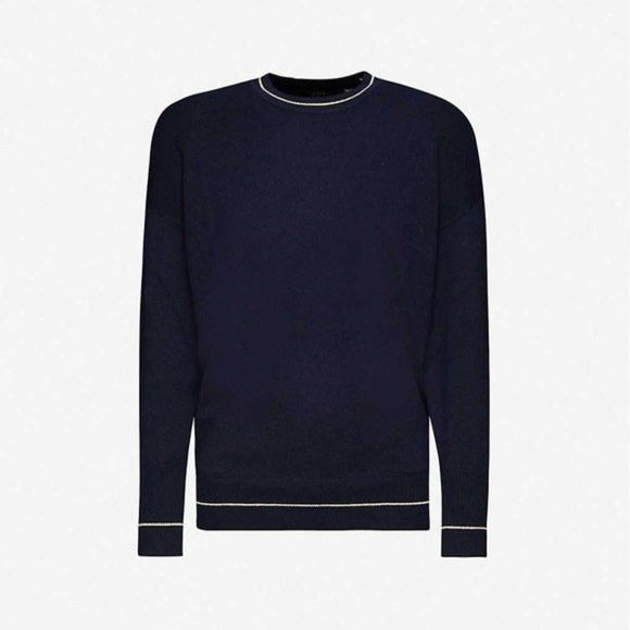 Ted Baker Metallic Trim Wool Blend Navy Crewneck Sweater - Picture 1 of 9